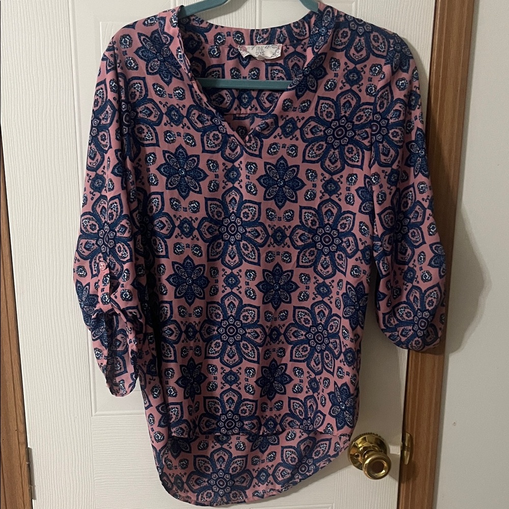 Pink Rose Navy and Pink Floral Blouse